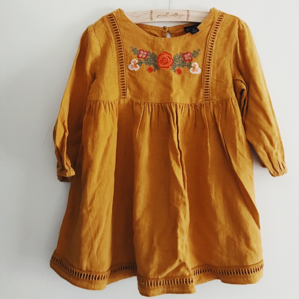 Mustard Floral Embroidered Dress